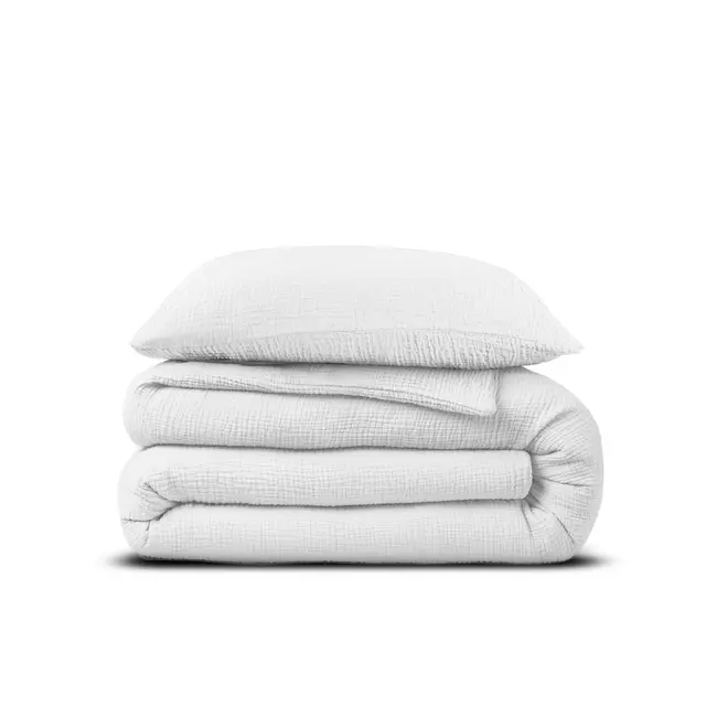 Mousseline dekbedovertrek - Wit - Katoen percale  - 1-persoons (140x220 + 60x70cm)