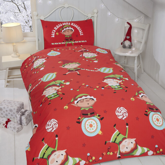 Kerst peuter dekbedovertrek Naughty elves - polykatoen - 120x150 + 40x60 cm