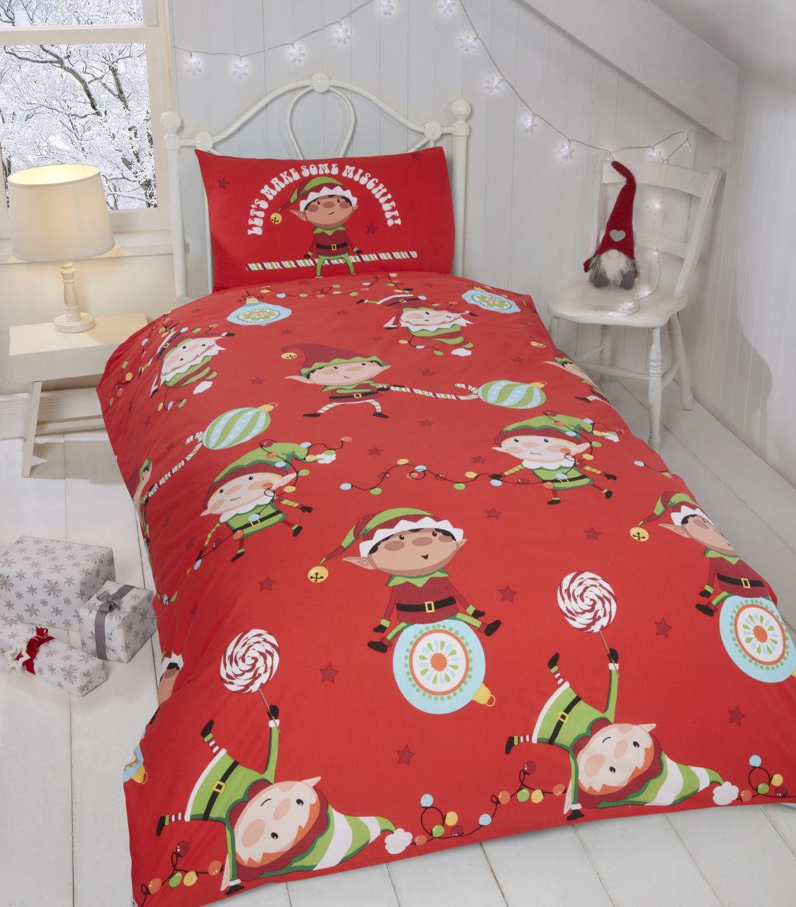 Kerst peuter dekbedovertrek Naughty elves - polykatoen - 120x150 + 40x60 cm