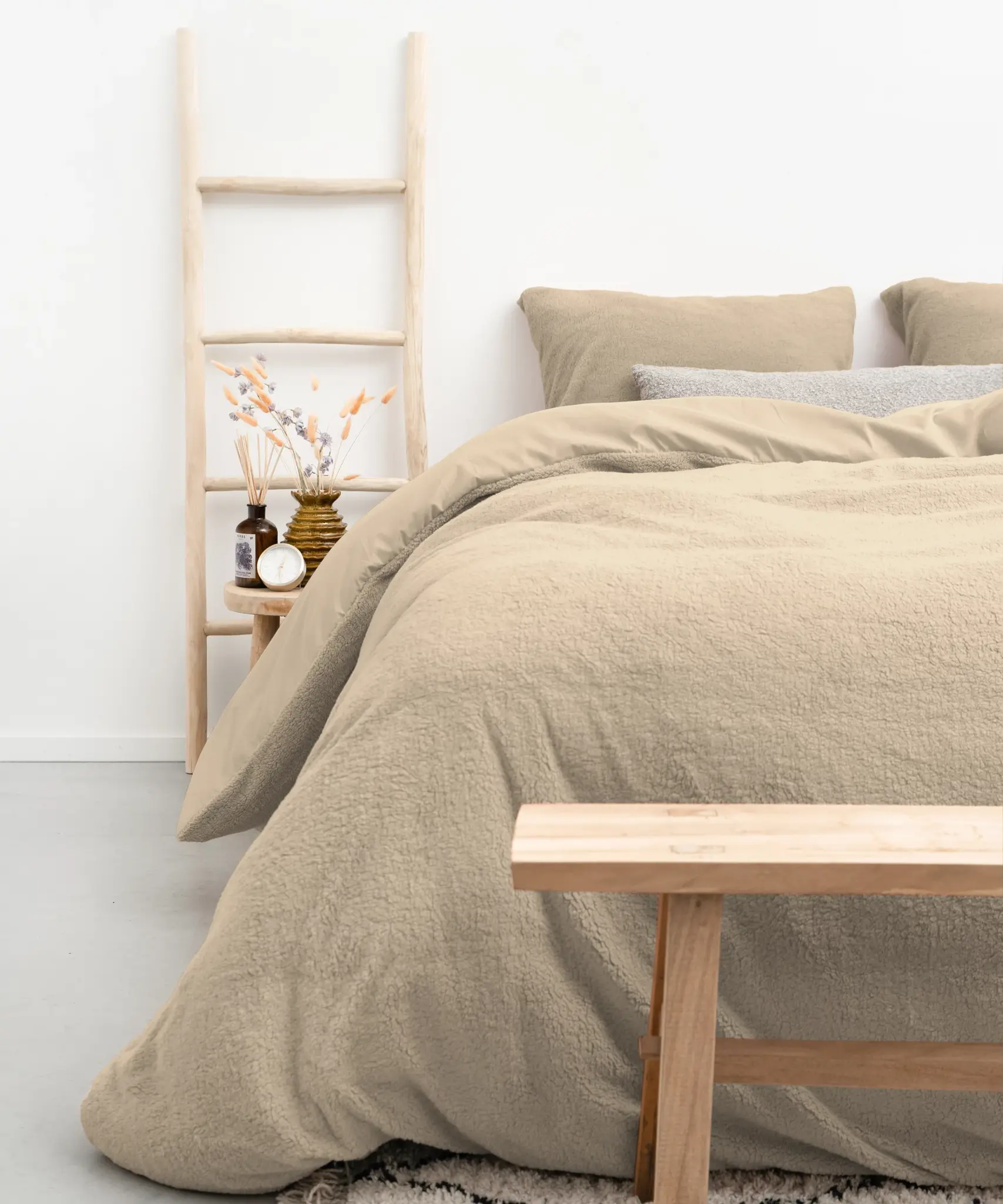B-Keuze Teddy fleece dekbedovertrek onderkant microvezel - zand - 240x220 + 2st. 60x70 cm