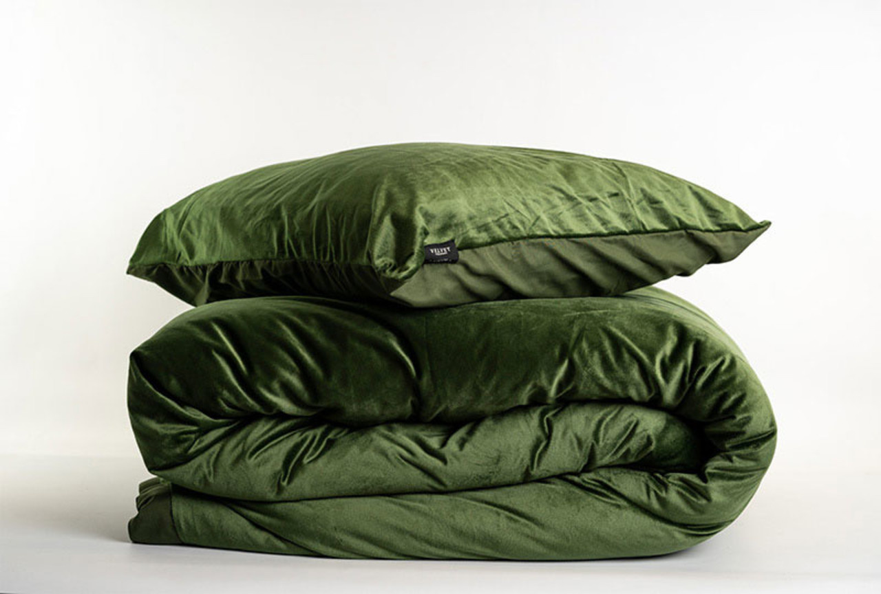 B-Keuze Velvet dekbedovertrek - groen - 140x220 + 60x70 cm