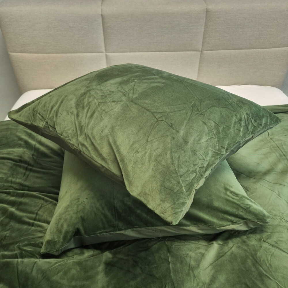 B-Keuze Velvet dekbedovertrek - groen - 140x220 + 60x70 cm