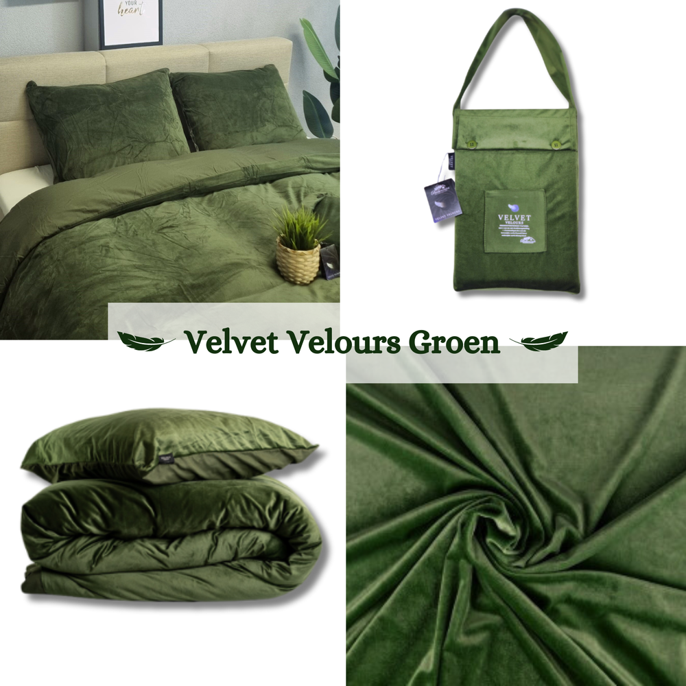 B-Keuze Velvet dekbedovertrek - groen - 140x220 + 60x70 cm
