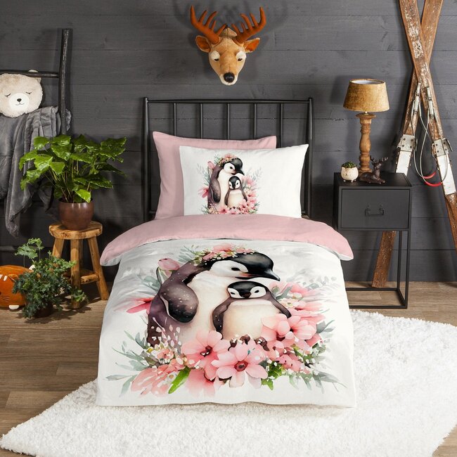 Flanel kinderdekbedovertrek Penny - Roze - 140x220 + 60x70 cm