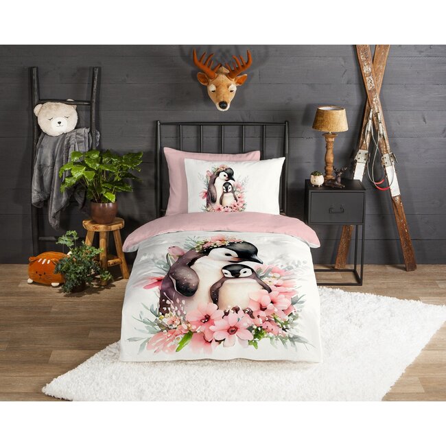 Flanel kinderdekbedovertrek Penny - Roze - 140x220 + 60x70 cm