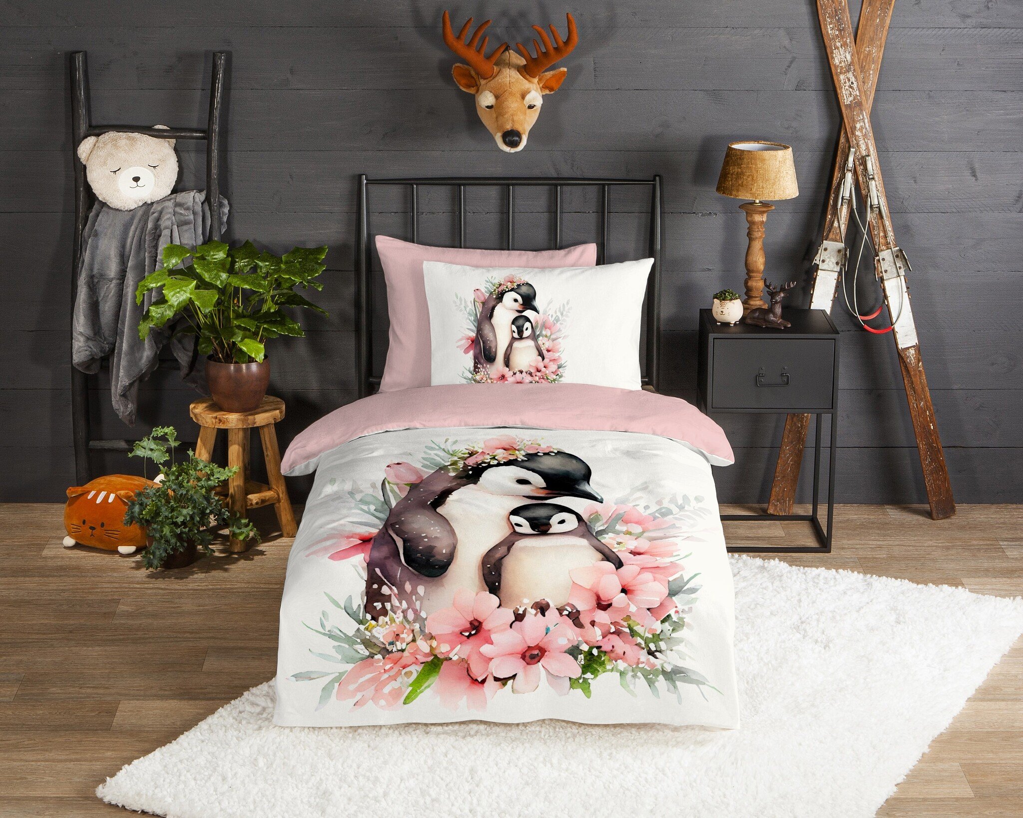 Flanel kinderdekbedovertrek Penny - Roze - 140x220 + 60x70 cm
