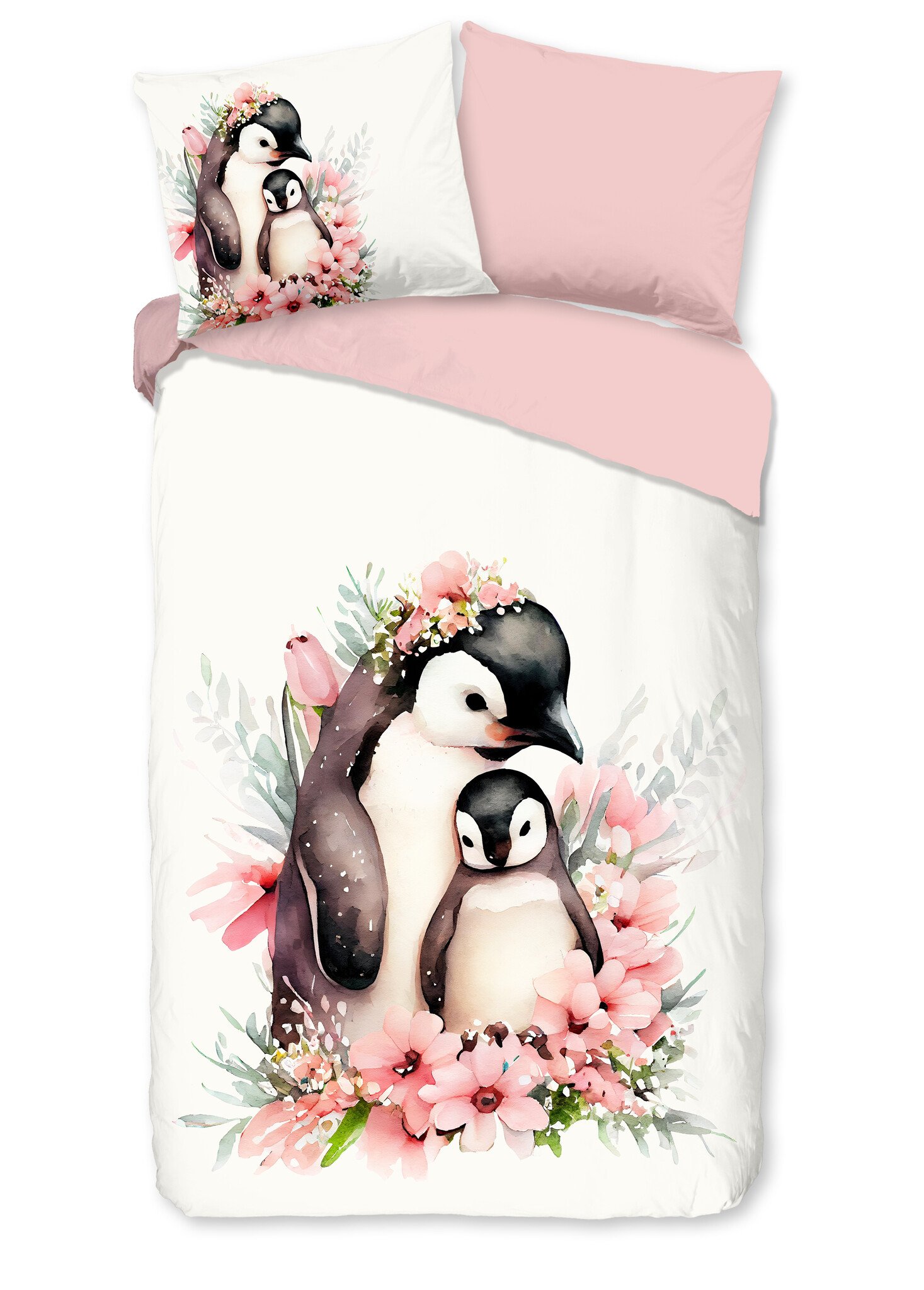 Flanel kinderdekbedovertrek Penny - Roze - 140x220 + 60x70 cm