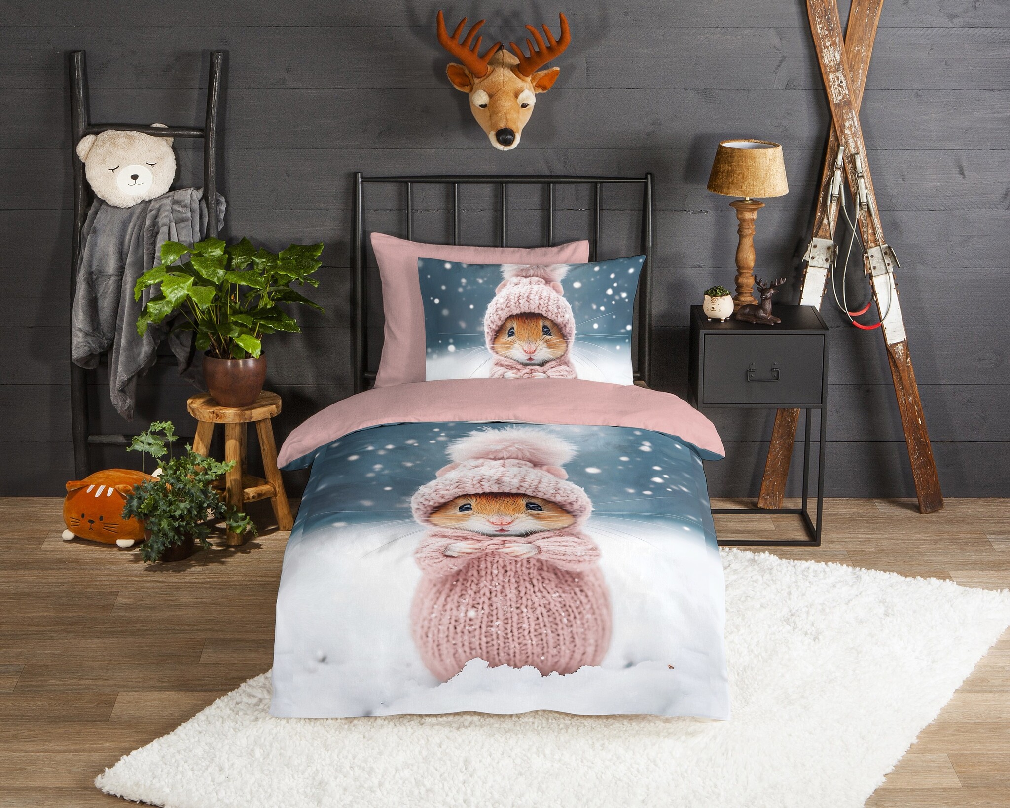 Flanel kinderdekbedovertrek Sofia Roze - 140x220 + 60x70 cm