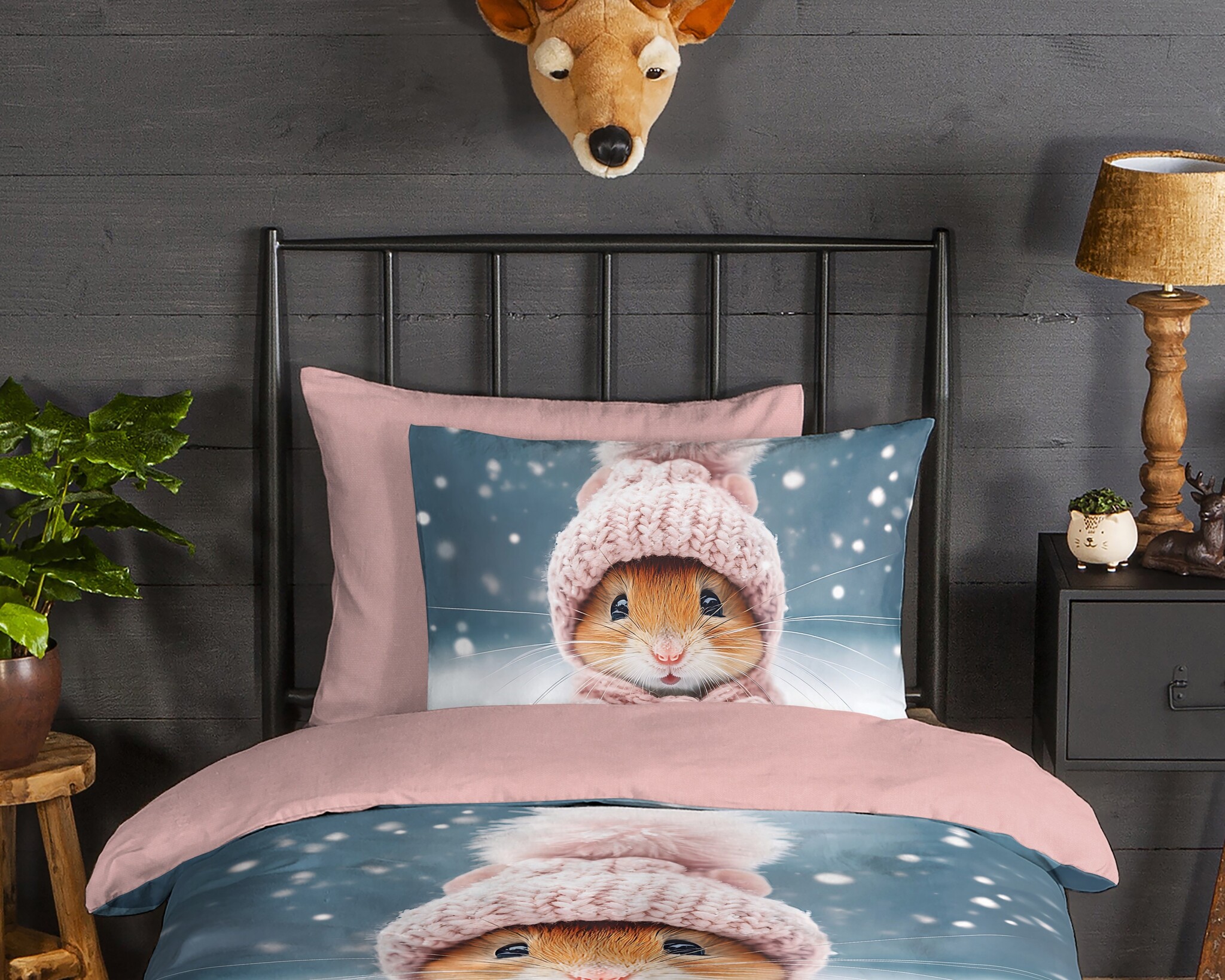 Flanel kinderdekbedovertrek Sofia Roze - 140x220 + 60x70 cm