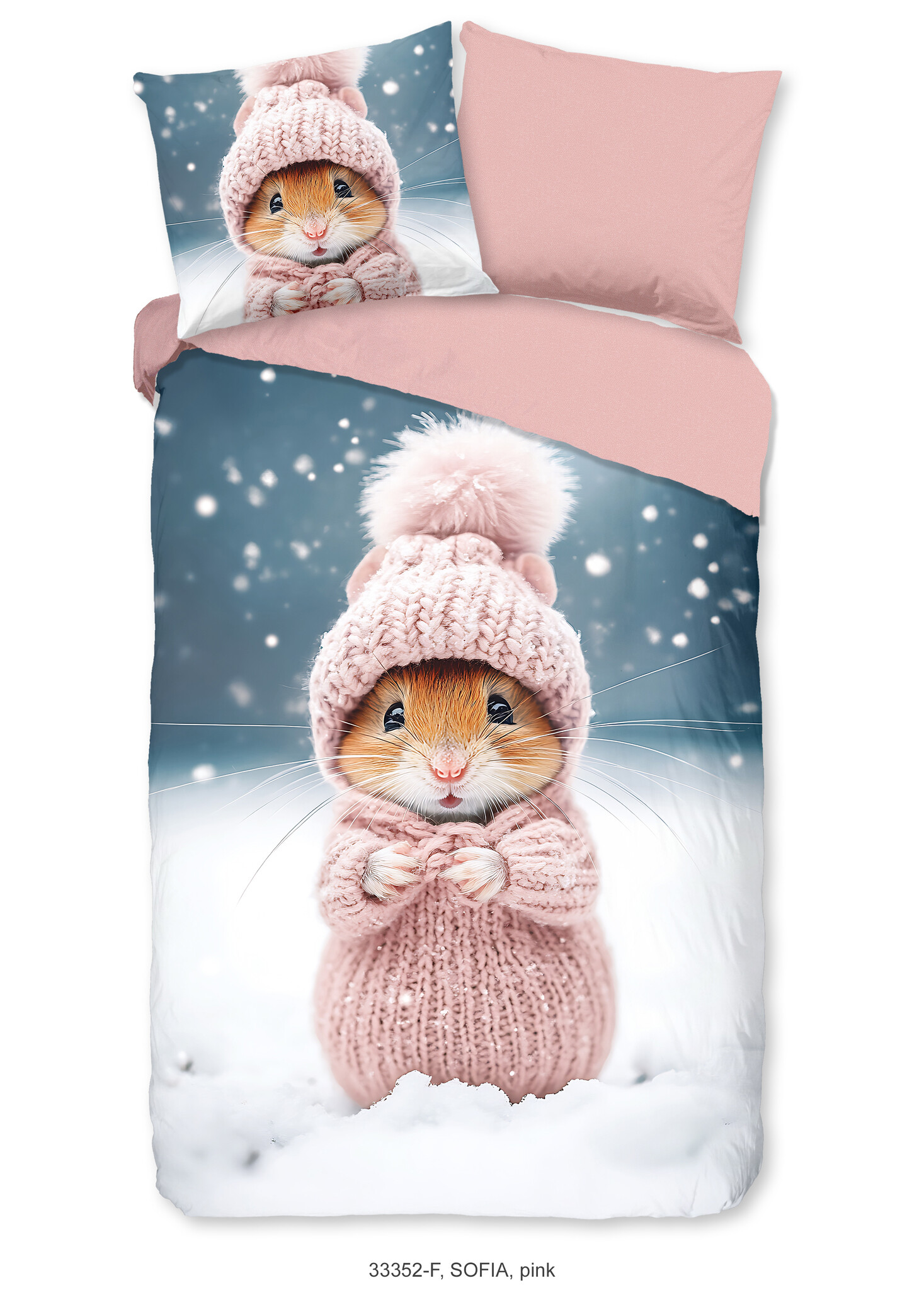 Flanel kinderdekbedovertrek Sofia Roze - 140x220 + 60x70 cm