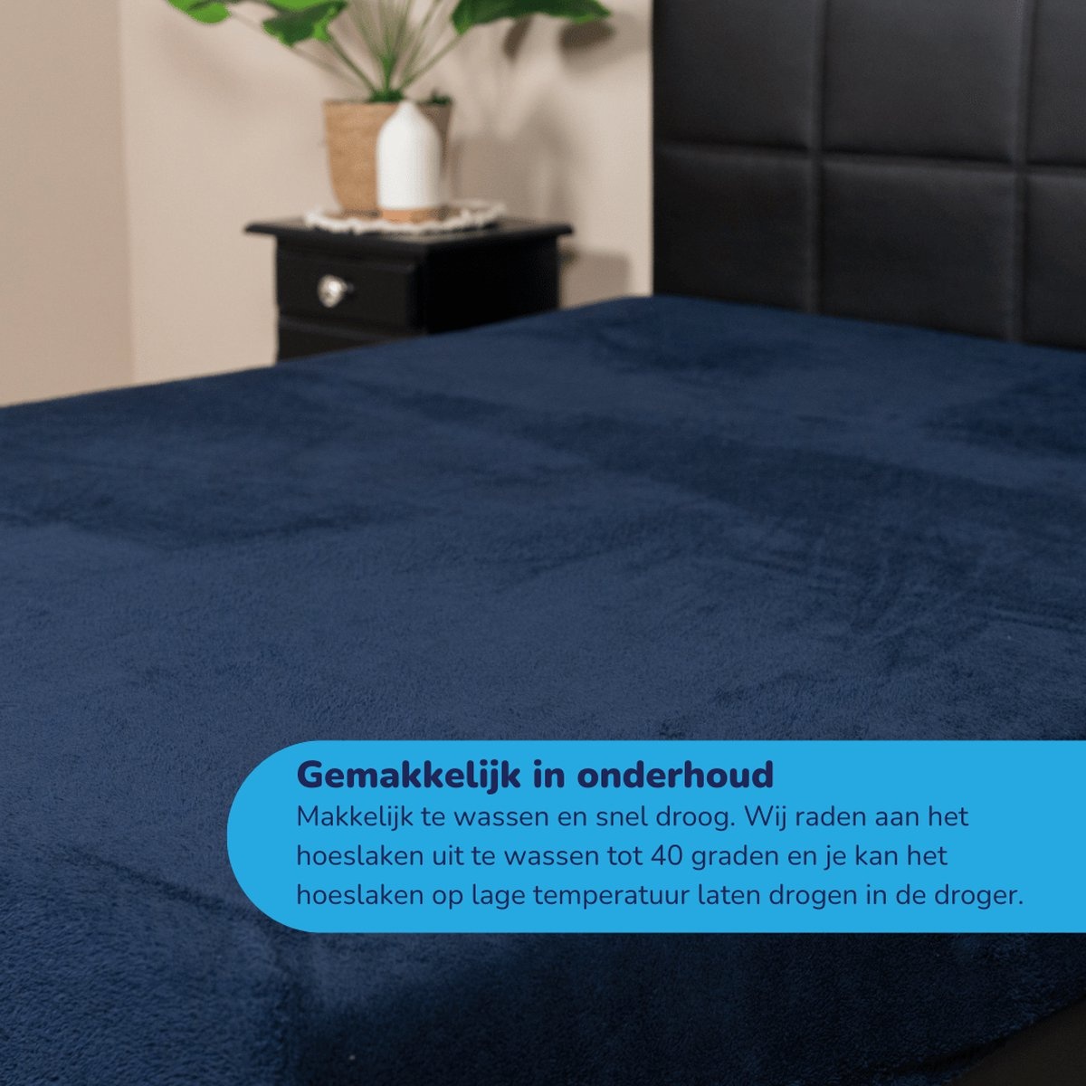 B-Keuze Teddy fleece hoeslaken - navy - 160x200 cm