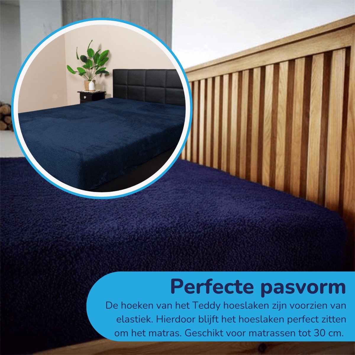 B-Keuze Teddy fleece hoeslaken - navy - 160x200 cm