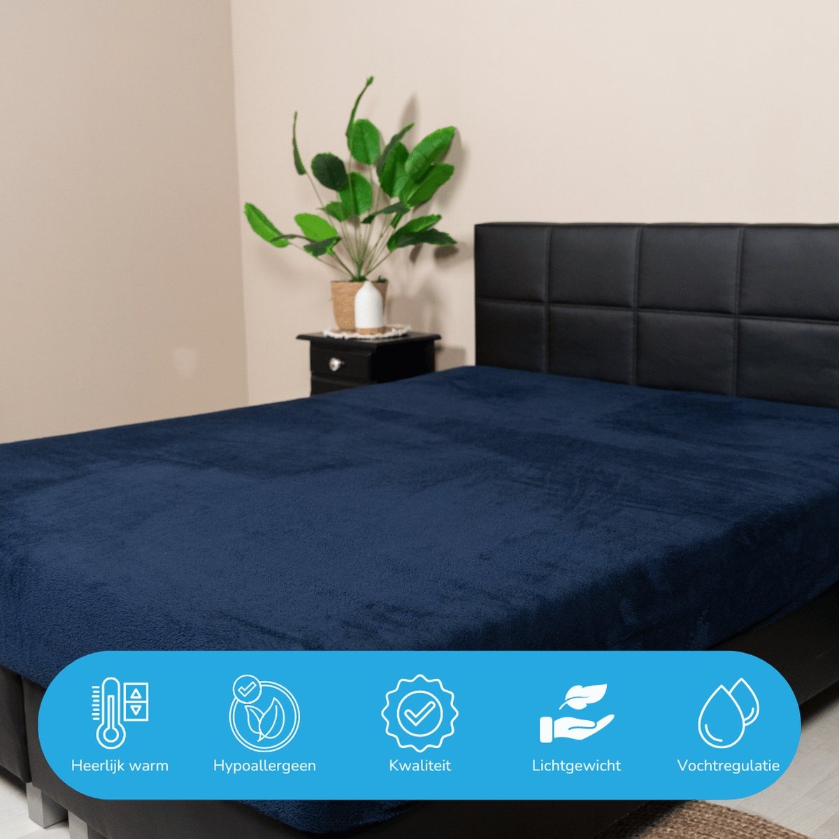 B-Keuze Teddy fleece hoeslaken - navy - 160x200 cm