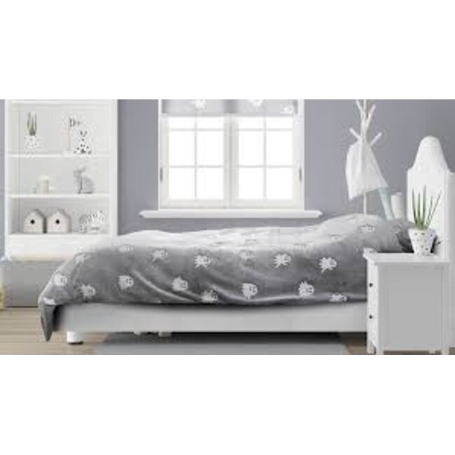 Teddy Fleece kinderdekbedovertrek - Glow in the dark - Spookjes - Grijs - 140x220 + 60x70 cm