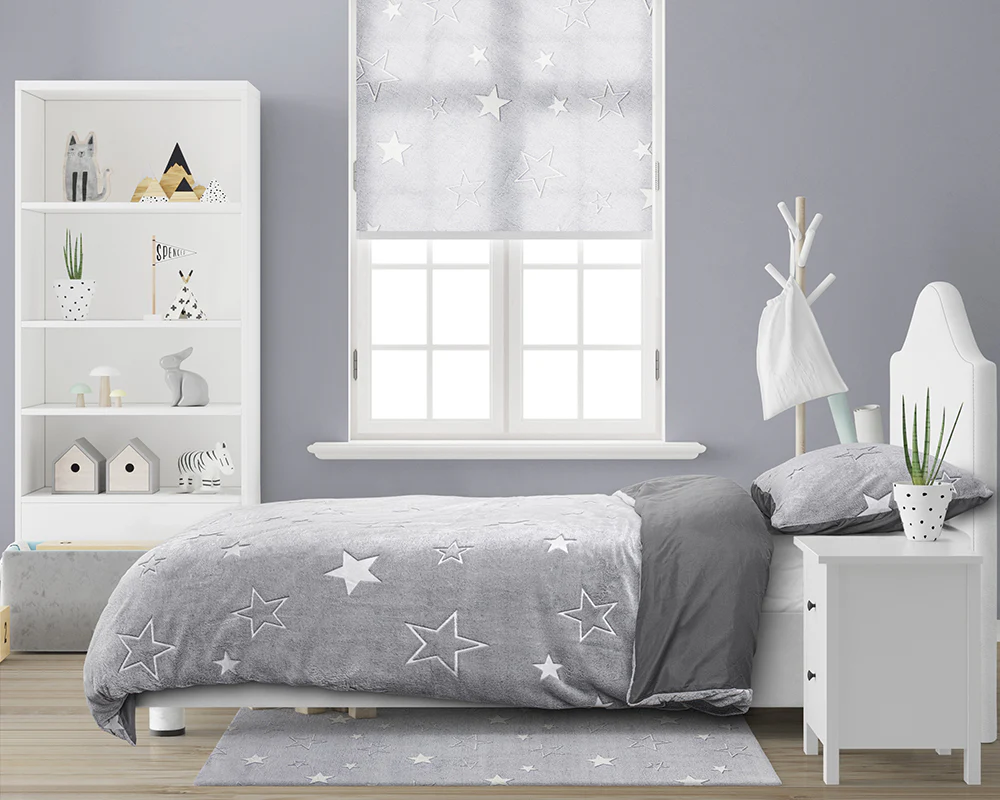 Teddy Fleece kinderdekbedovertrek - Glow in the dark - Stars - Grijs - 140x220 cm