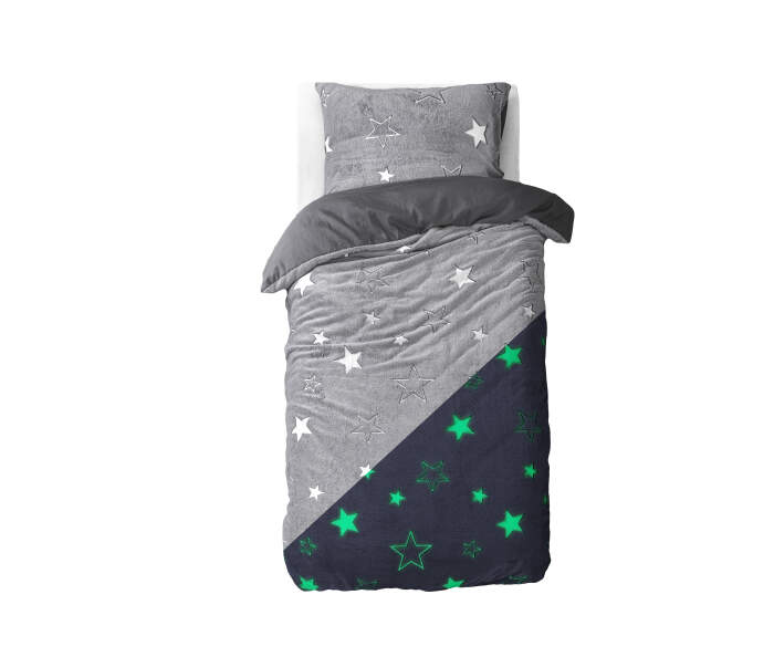 Teddy Fleece kinderdekbedovertrek - Glow in the dark - Stars - Grijs - 140x220 cm