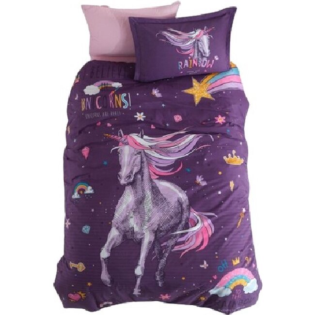 Katoen kinderdekbedovertrek Rainbow unicorn - eenpersoons