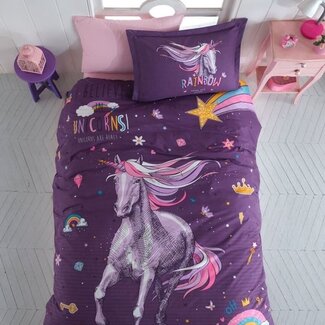 .Decoware® Katoen dekbedovertrek Rainbow unicorn - eenpersoons