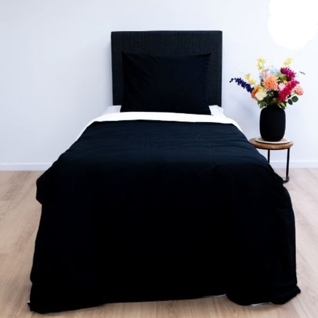 Katoen dekbedovertrek double face - zwart - wit