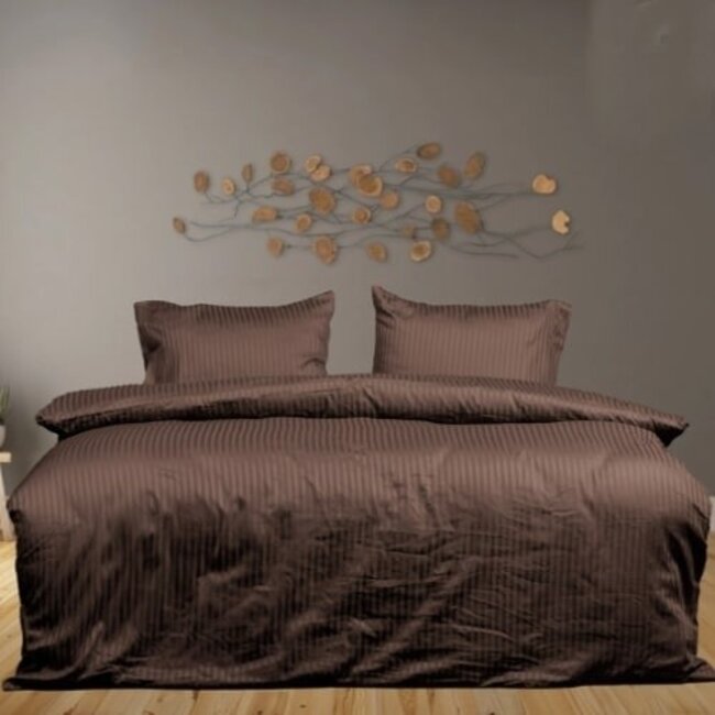 Hotelstreep dekbedovertrek - donkerbruin - katoen satijn
