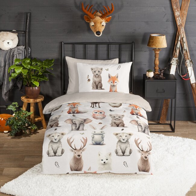 Flanel kinderdekbedovertrek Sven White - 140x220 + 60x70 cm