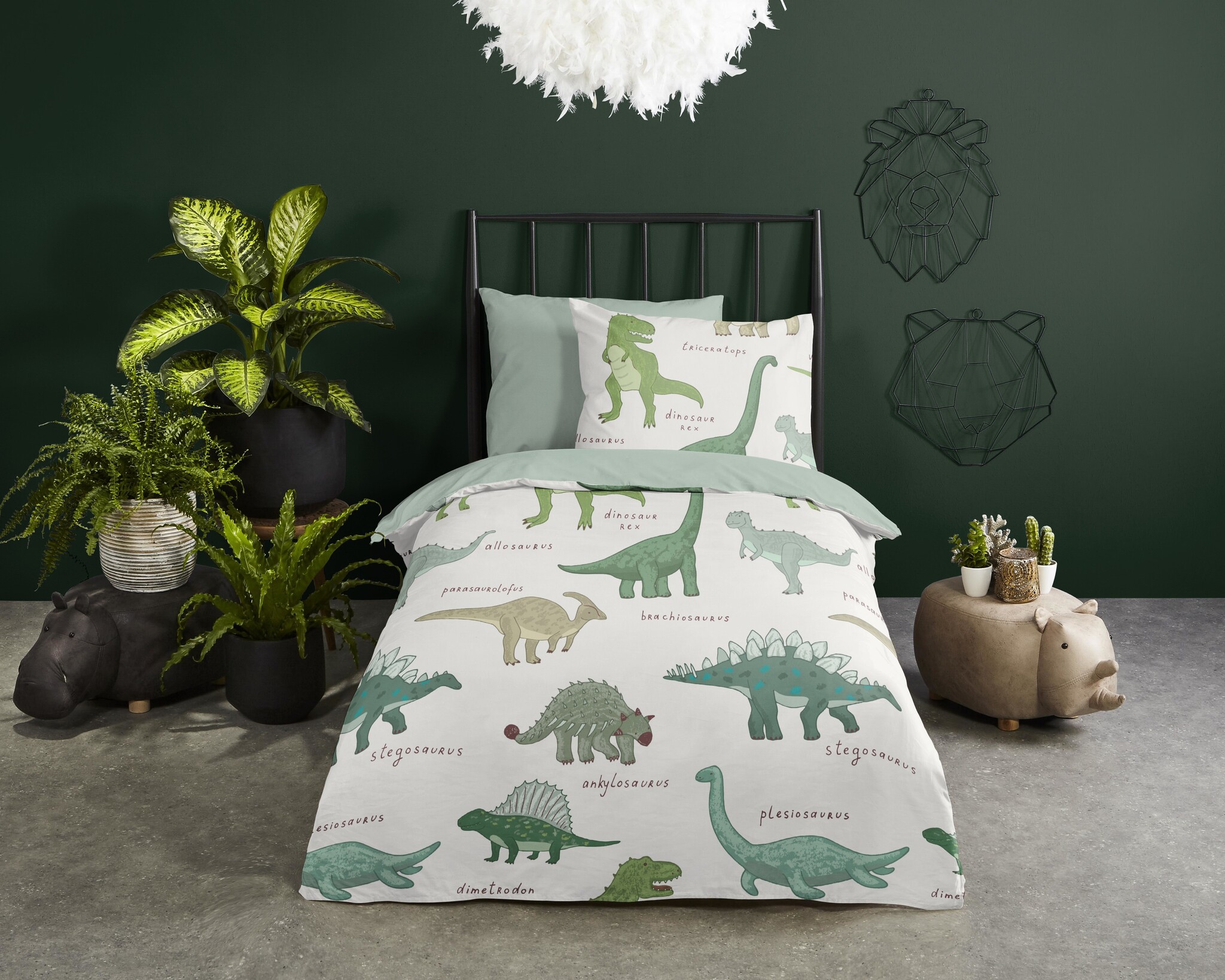 Katoen kinderdekbedovertrek Beata Green - 140x220 + 60x70 cm