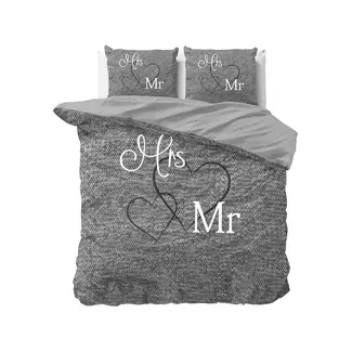 Sleeptime Dekbedovertrek Mr & Mrs 3 - antraciet - katoen - lits Jumeaux