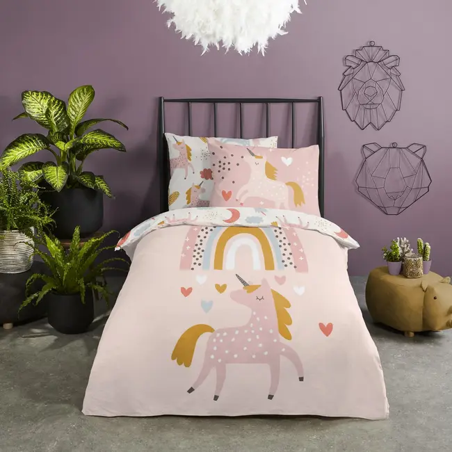 Peuter dekbedovertrek Unicorn love - katoen - 120x150 + 60x70 cm