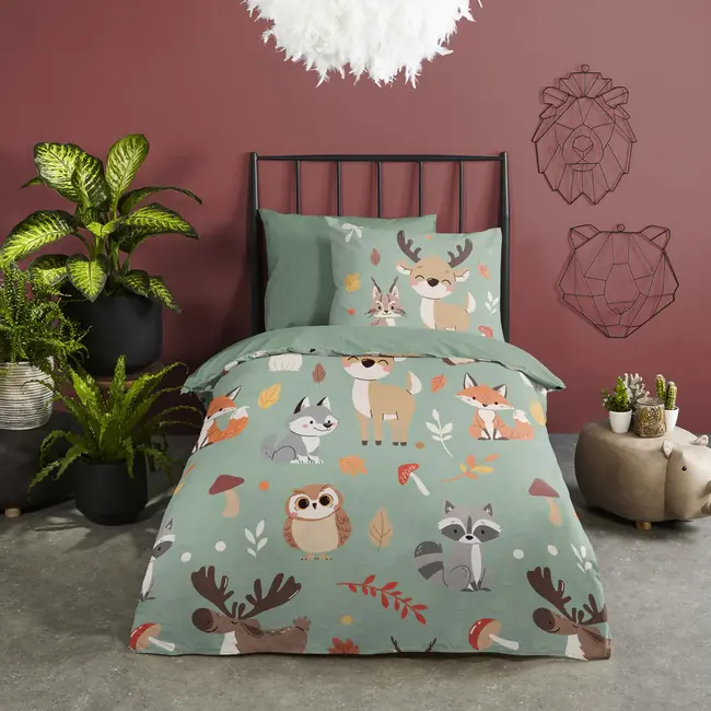 Kinderdekbedovertrek Ville 140×220 cm – 100% katoen, bosdierenprint