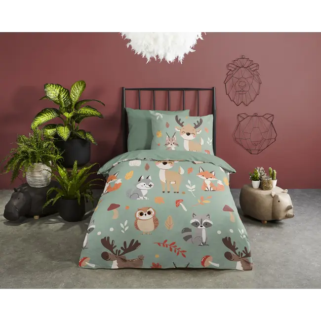 Kinderdekbedovertrek Ville 140×220 cm – 100% katoen, bosdierenprint