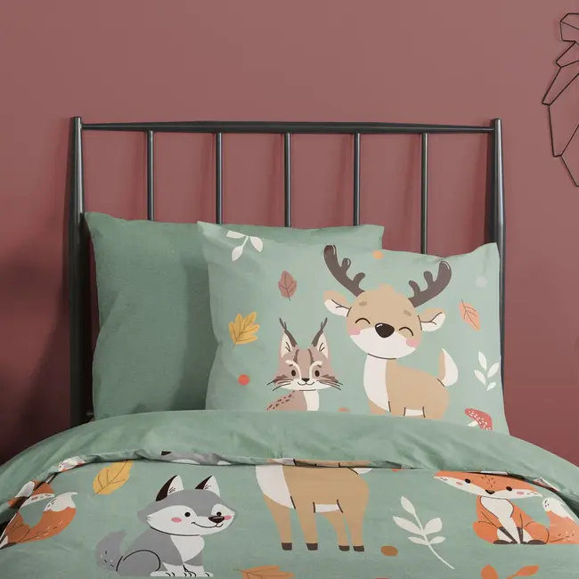 Kinderdekbedovertrek Ville 140×220 cm – 100% katoen, bosdierenprint