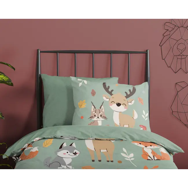 Kinderdekbedovertrek Ville 140×220 cm – 100% katoen, bosdierenprint