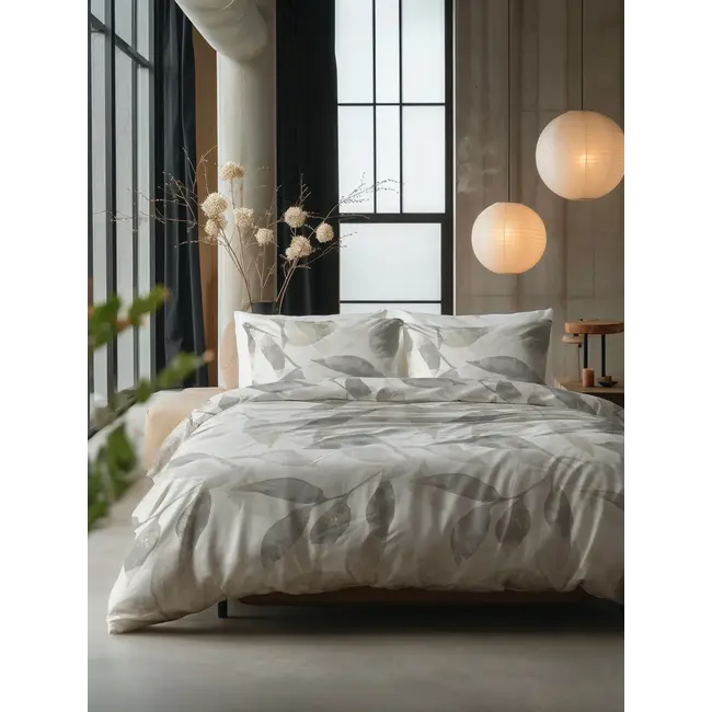 Katoen dekbedovertrek Foilage - Zilvergrijs