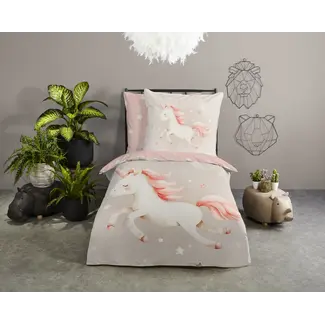 ZouZou Dekbedovertrek Rosa unicorn - katoen - eenpersoons (140x220 + 60x70 cm)