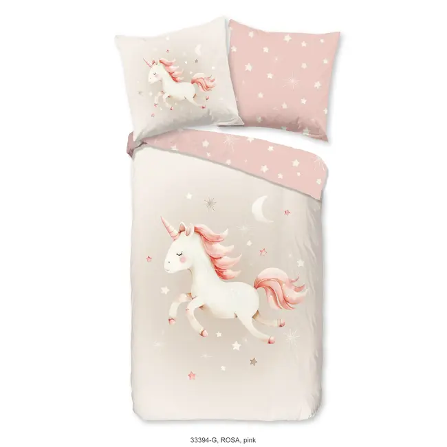 Dekbedovertrek Rosa unicorn - katoen - eenpersoons (140x220 + 60x70 cm)