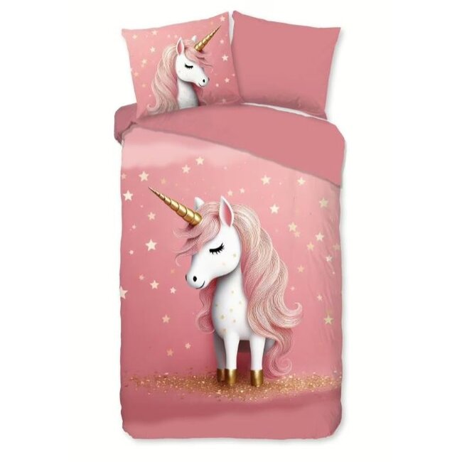 Dekbedovertrek Sparkles met eenhoorn & sterren - 140×220 cm – microvezel