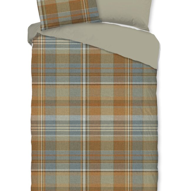 Katoen dekbedovertrek Humfried - ruitdessin & effen achterzijde