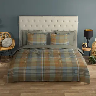 Good Morning Katoen dekbedovertrek Humfried - ruitdessin & effen achterzijde