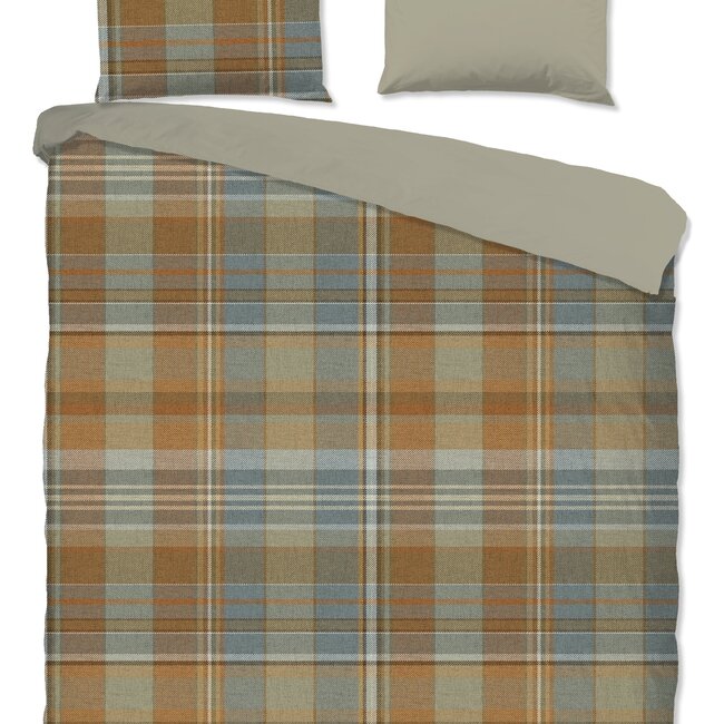 Katoen dekbedovertrek Humfried - ruitdessin & effen achterzijde