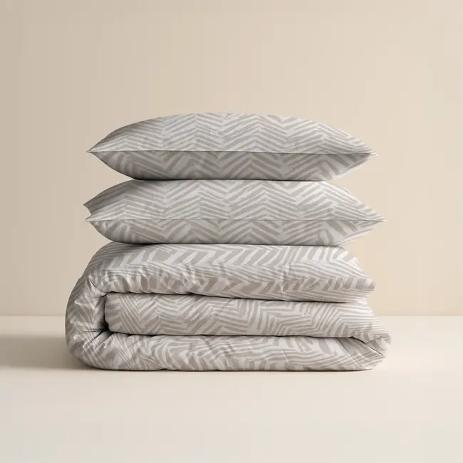 Katoen dekbedovertrek Ethnic in zand met vissengraatmotief