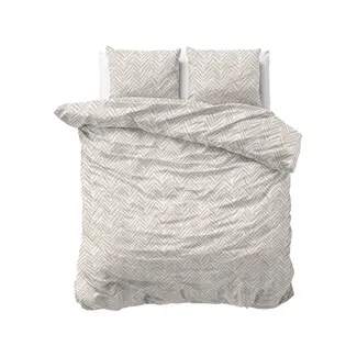 Sleeptime Dekbedovertrek Ethnic in zand met vissengraatmotief – 100% katoen