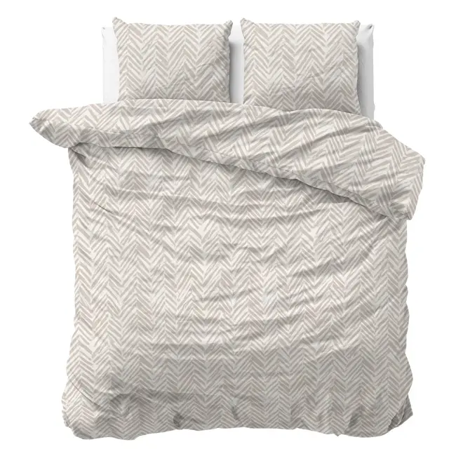 Katoen dekbedovertrek Ethnic in zand met vissengraatmotief