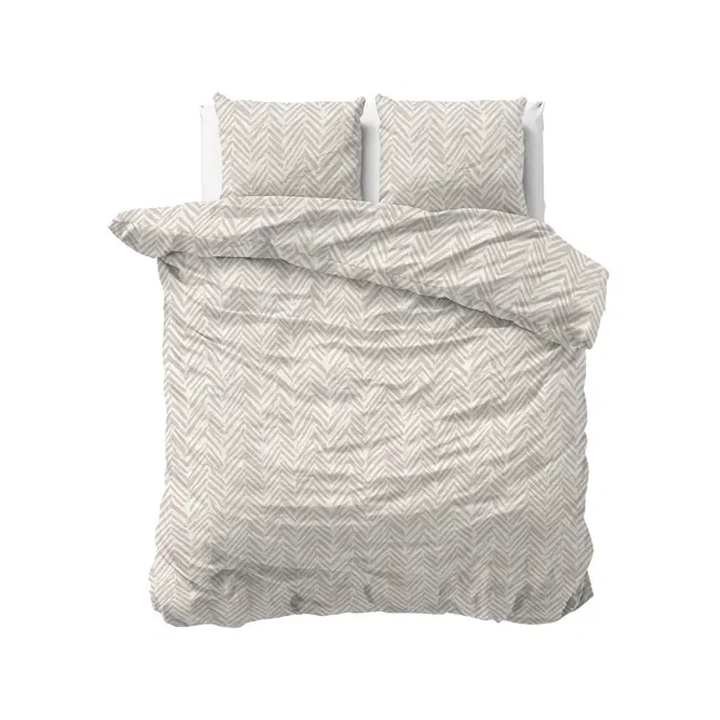 Katoen dekbedovertrek Ethnic in zand met vissengraatmotief