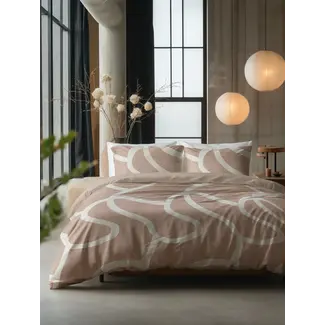Sleeptime Katoen dekbedovertrek Clay Contours met lijnmotief - Perzikbruin