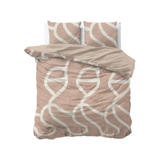 Katoen dekbedovertrek Clay Contours met lijnmotief - Perzikbruin