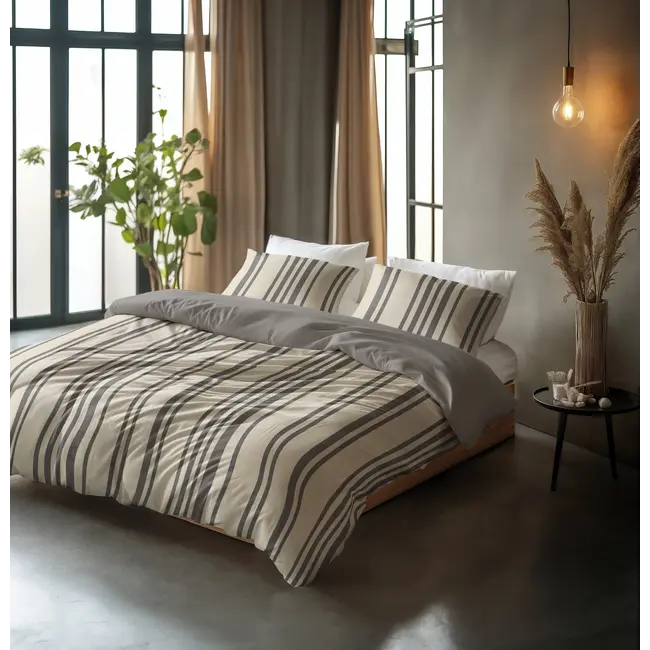 Katoen dekbedovertrek Linear Linen - Zand