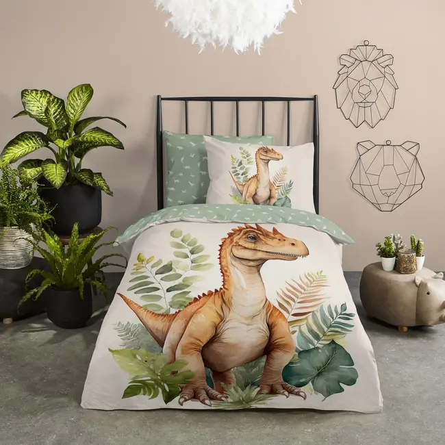 Katoen dekbedovertrek Gregor dinosaurus - eenpersoons (140x220 + 60x70 cm)