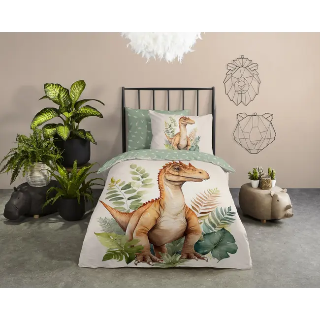 Katoen dekbedovertrek Gregor dinosaurus - eenpersoons (140x220 + 60x70 cm)