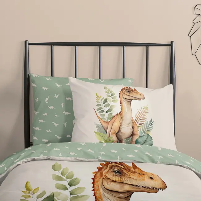 Katoen dekbedovertrek Gregor dinosaurus - eenpersoons (140x220 + 60x70 cm)