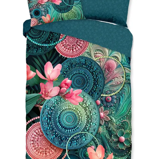 Katoensatijn dekbedovertrek Zarha met mandala dessin